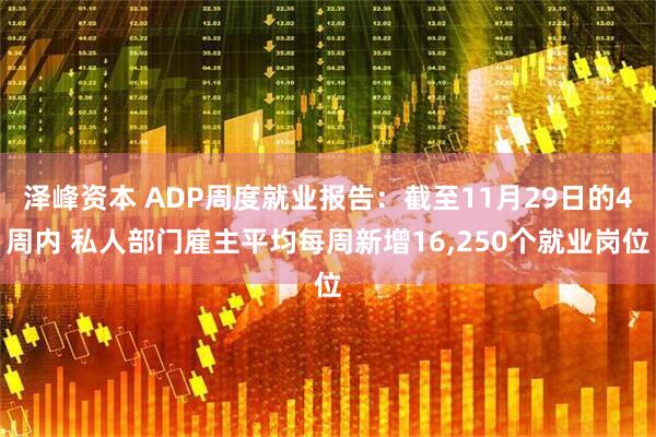 泽峰资本 ADP周度就业报告：截至11月29日的4周内 私人部门雇主平均每周新增16,250个就业岗位